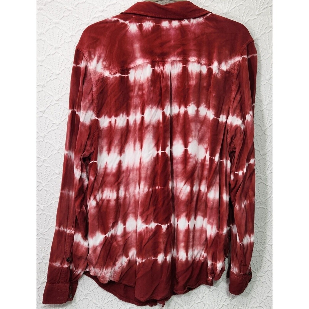 TORRID Tie Dye Button Up Shirt 2X Long Sleeve Western Boho Bouse Red White - Picture 2 of 7